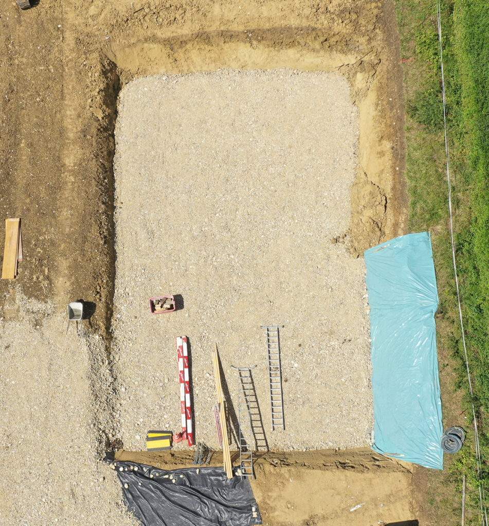 Measure construction site excavation drone image